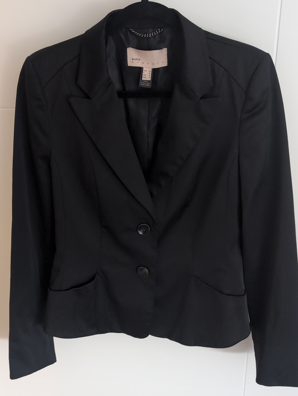 Mango Black Tailored Blazer Size 12 | Satin Sheen | Fitted